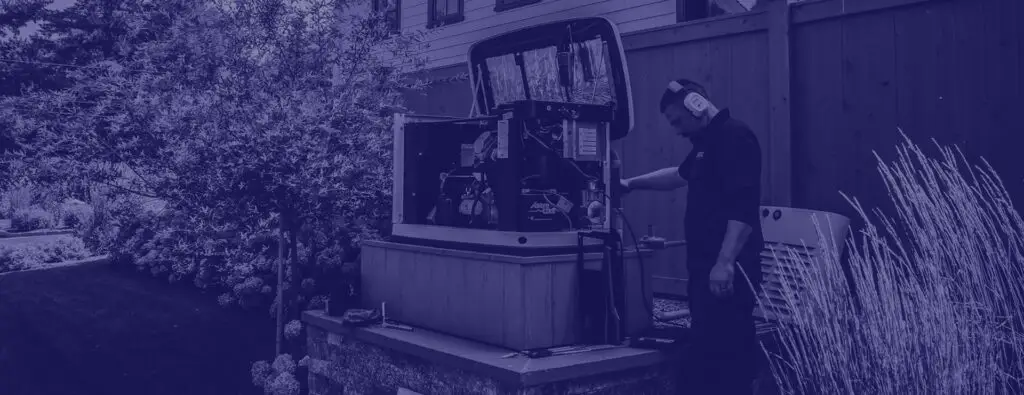 Technician providing generator maintenance with blue color overlay