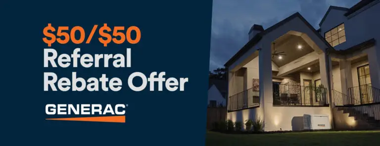 Generac $50/$50 referral rebate offer banner